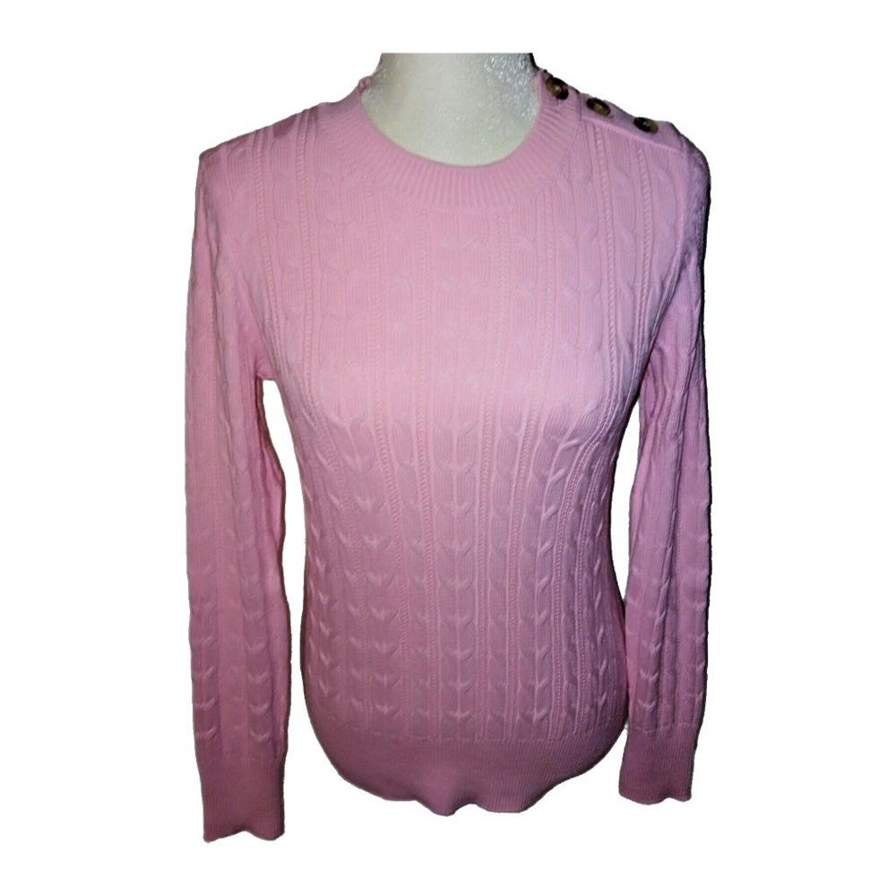 NEW Charter Club Womens Knit Pullover Sweater Pink Button Shoulder XS